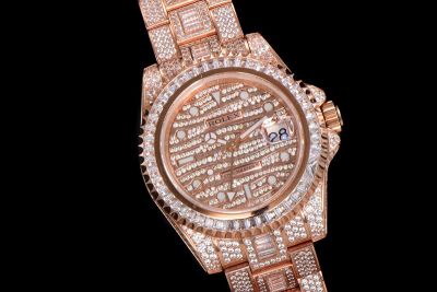 ROLEX GMT-Master II Replica with Rose Gold 40MM 904L Steel 2824 Movement Full Diamond Watch
